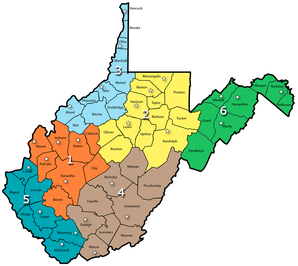 map of DRS offices and district boundaries, links to a printable list of DRS offices